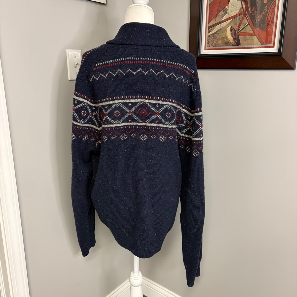 Brooks Brothers Mens XL Navy Lambswool Fair Isle Shawl Collar Cardigan Sweater - Picture 4 of 8